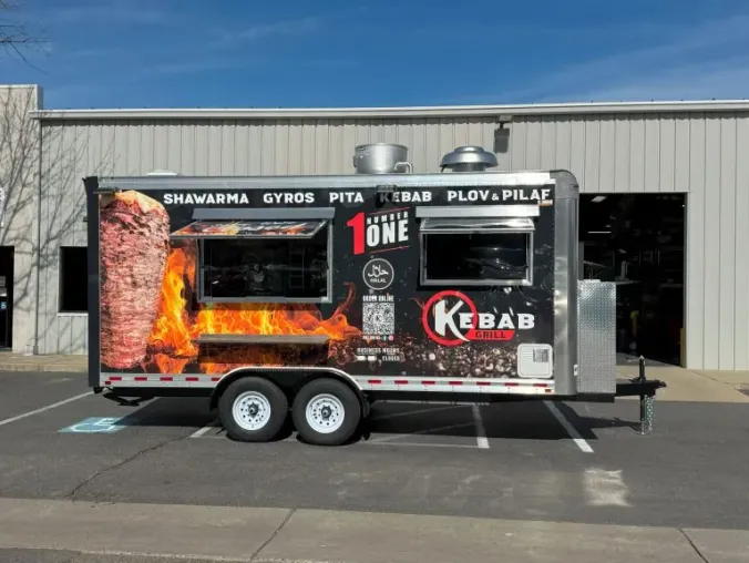 Kebab Grill: Mediterranean 18ft food trailer wrap design