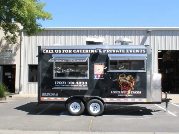 Los Flippin Tacos: Mexican Taco 18ft food trailer wrap design