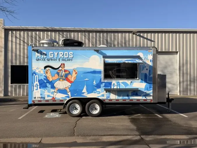 Mr Gyros: Mediterranean 18ft food trailer wrap design