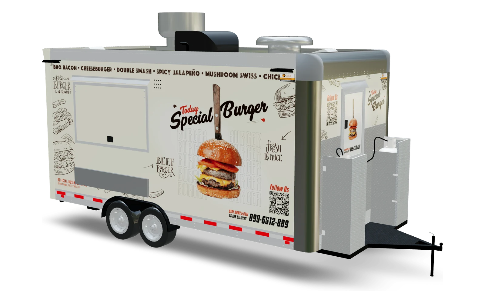 16ft food trailer previewed in 3D for a custom wrap
